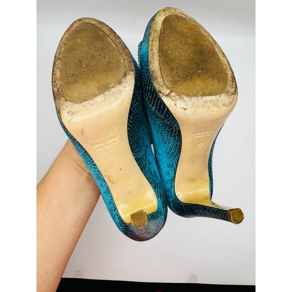 Miu Miu Teal Snakeskin Embossed Leather Peep Toe pump size 37 - Picture 7 of 11